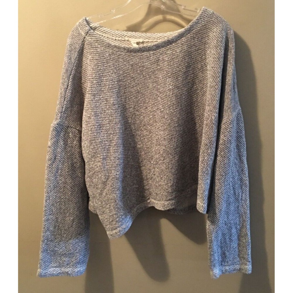 Eileen Fisher 100% Organic Cotton Cropped Gray Sweater Long Sleeve Pullover Sz L